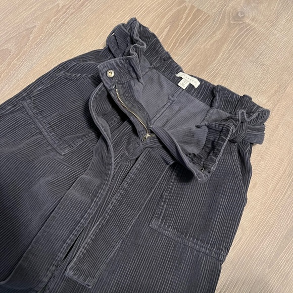 TOPSHOP corduroy paperbag grey high waist belted pants size 6 - Picture 3 of 5